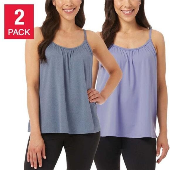 32 Degrees Tops - 32 Degrees Womens Cool Bra Top, 2 Pack (Blue/Lavender, Medium)